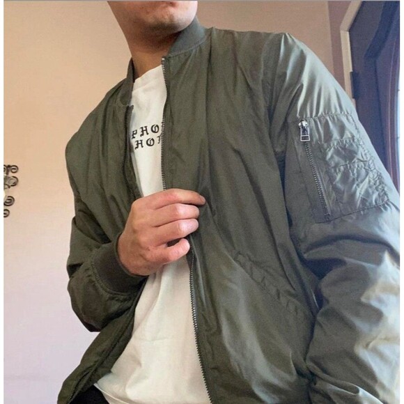 H&M HVintage Rare Nylon Bomber Jacket Shiny Silky Glanz Green Size L - Picture 7 of 8